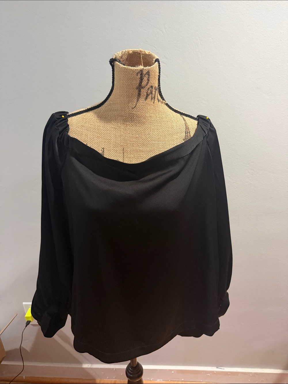 BCBG Black Off-Shoulder Draped Blouse